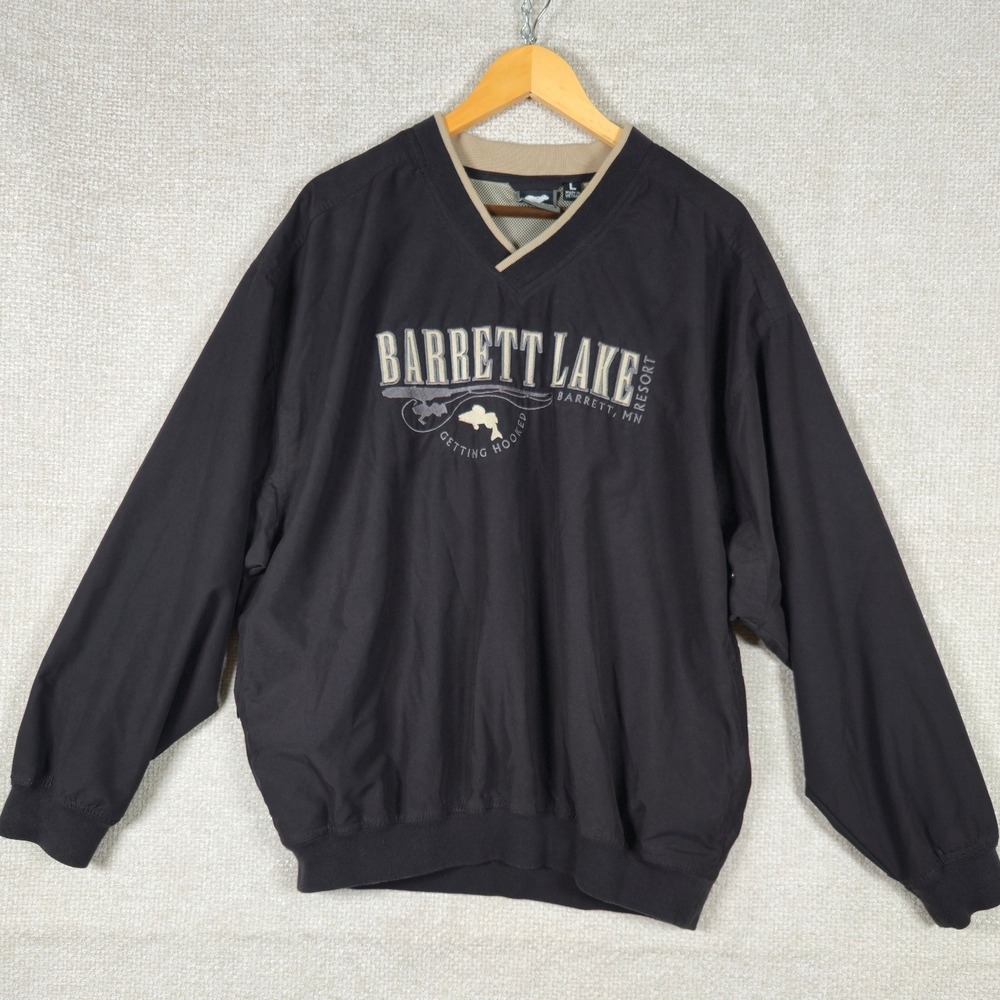 White Bear Mens‎ Barrett Lake Resort V-Neck Windbreaker Pullover Black Sz Large